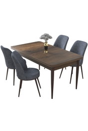 Hanah Home Baroque, Fume Juego de Mesa y Sillas de Comedor de 5 Piezas, Aglomerado Melamina, Patas Metal, 4 Sillas Tela Jerry, Color Barroco y Humo